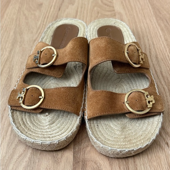 Tory Burch Espadrille Sandals Leather Tan Preppy Size 7.5 - Picture 11 of 14